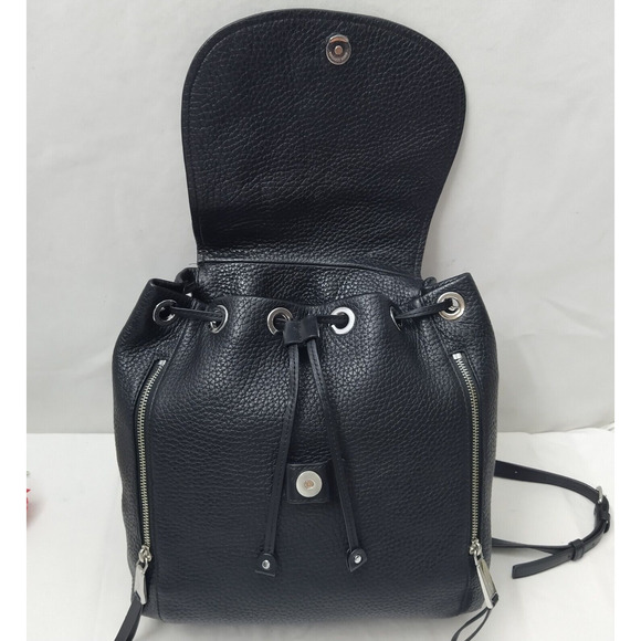 Michael Kors Viv Black Pebbled Leather Top Handle Drawstring Zipper Backpack - Picture 9 of 16